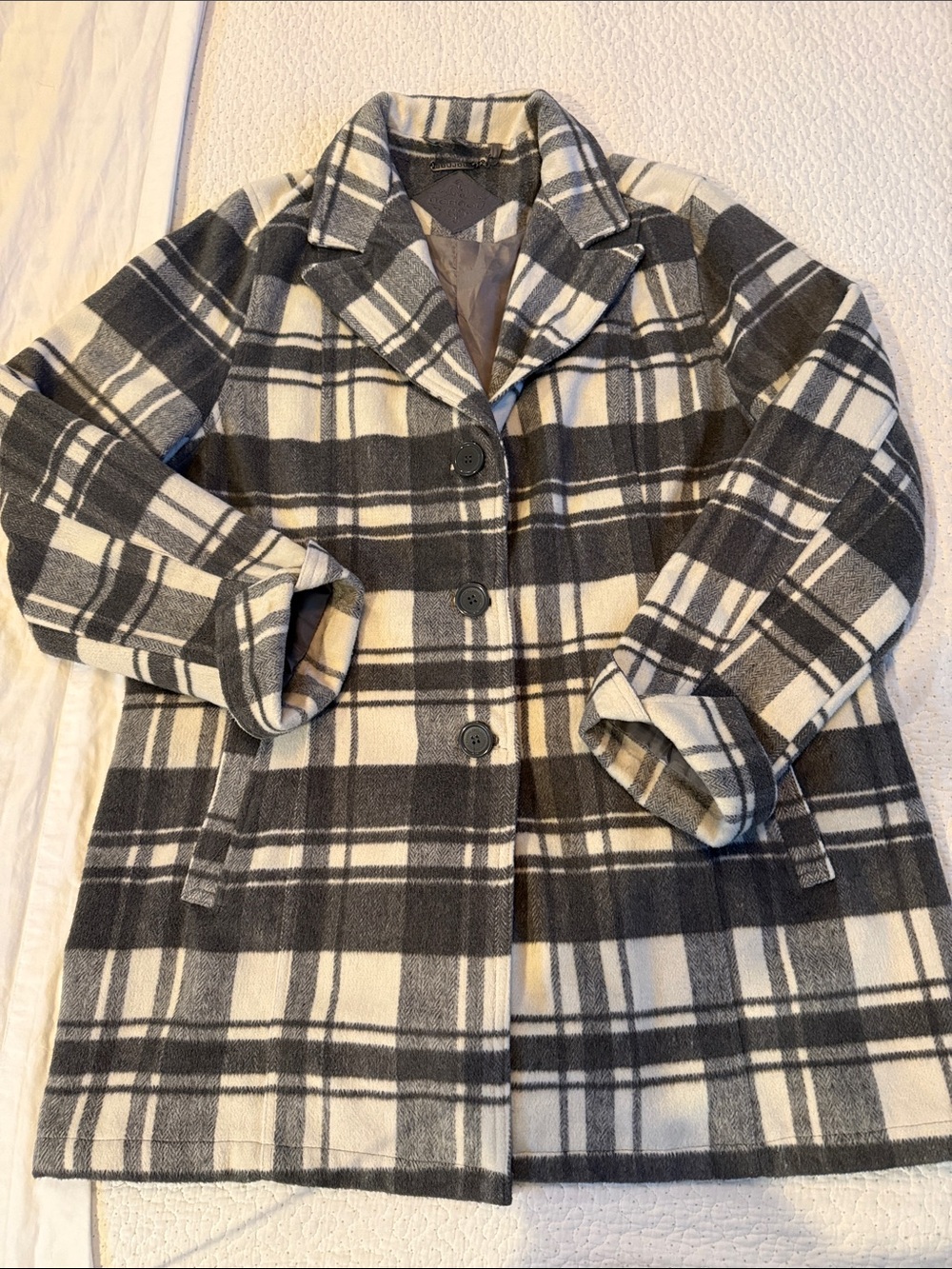 Jou Jou Gray & White Plaid Pea Coat